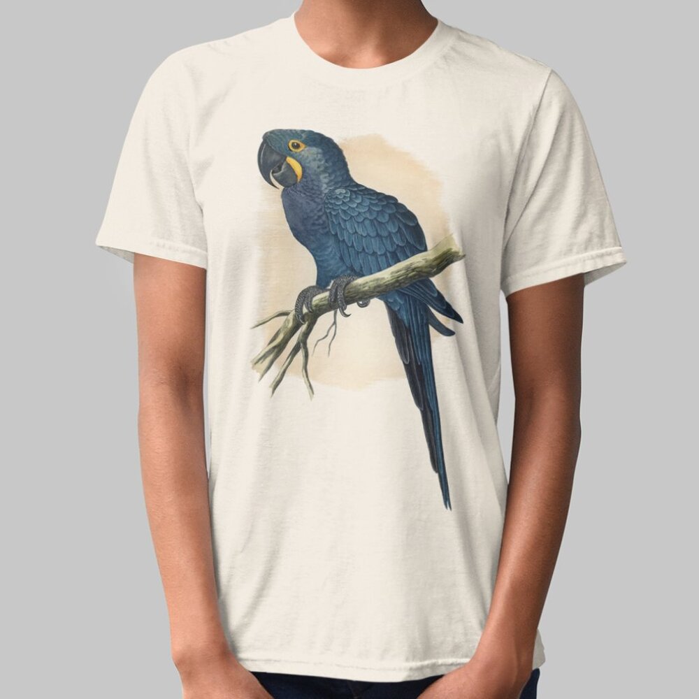 Hyacinth Macaw Vintage Parrot Print Short Sleeve Graphic Tee T-shirt S M L XL